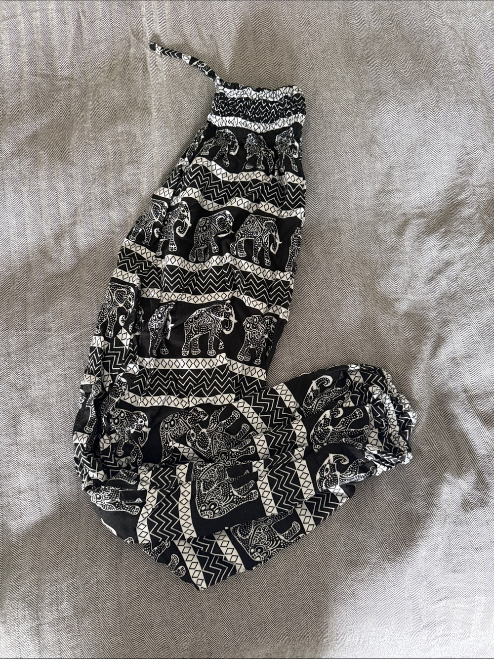 Women’s Black & White Elephant Print Harem Pants From Bali